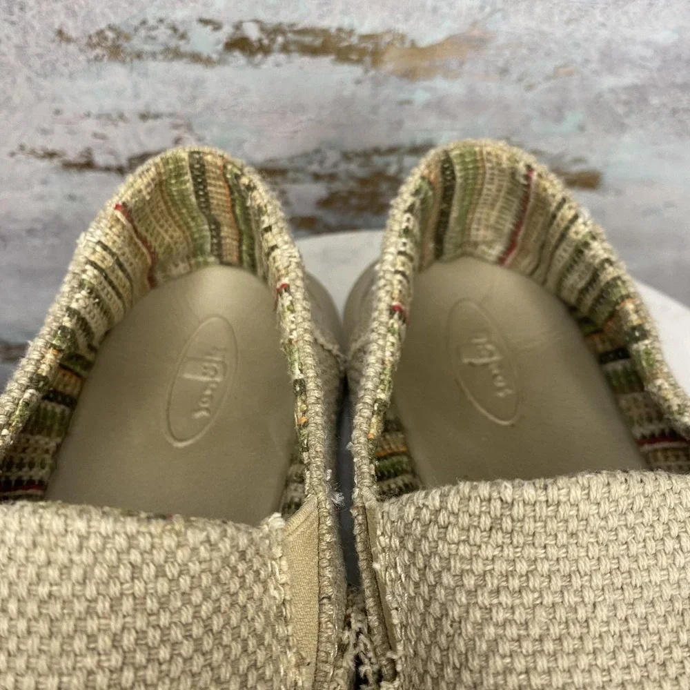 Sanuk Shoes Mens Size 5 Beige Canvas Slip On Casual Comfort Loafers Moc Toe